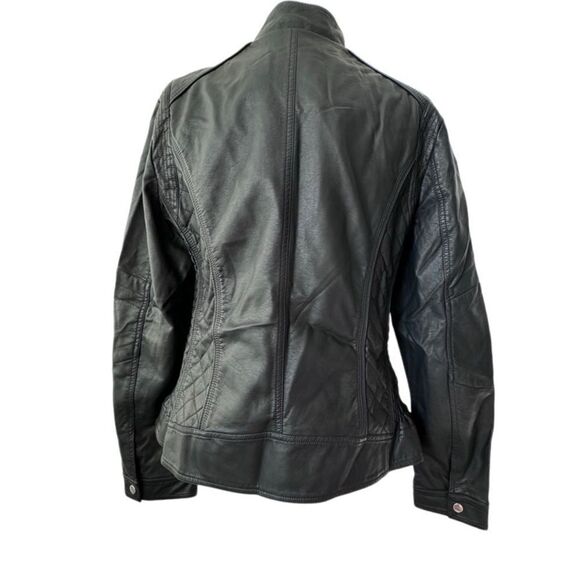 Geschallino Faux Leather Jacket Boho Short Biker Bomber Coat SZ L NEW - Picture 2 of 15